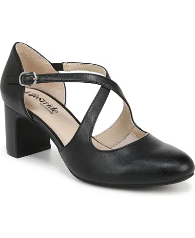 Lifestride Women's Tracy Strappy Pumps In Black Faux Leather