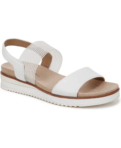 Lifestride Women's Zing Round Open Toe Wedge Slingback Sandals In Bright White Faux Leather