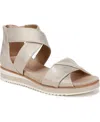 Lifestride Women's Zoom Round Open Toe Crisscross Wedge Sandals In Platino Gold Faux Leather