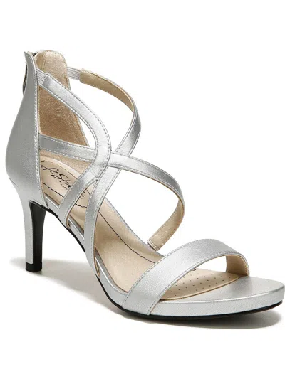 Lifestride Womens Faux Leather Slip On Heels In Silver