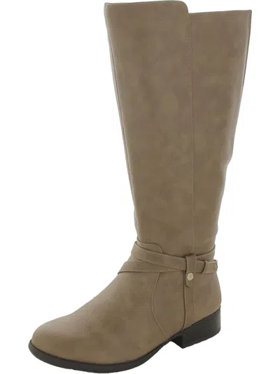 Lifestride Xtrovert Womens Faux Leather Wide Calf Riding Boots In Neutral