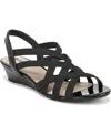 Lifestride Womens Slingback Strappy Wedge Sandals In Black Faux Leather,fabric