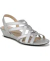 Lifestride Yung Strappy Wedge Sandals In Silver Faux Leather,fabric