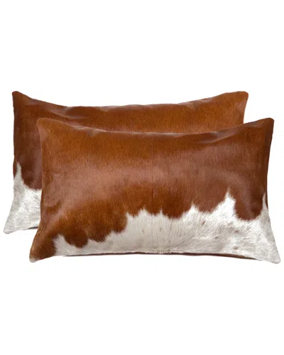 Lifestyle Brands Set Of 2 Torino Kobe Cowhide Pillows In Brown