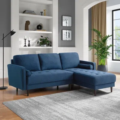 Lifestyle Solutions Garren Sofa Chaise Sectional In Navy Blue Linen