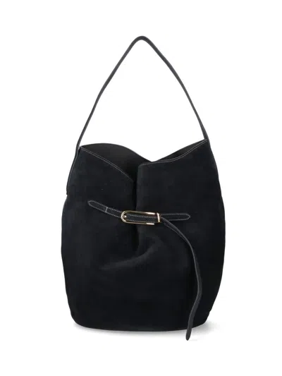 Liffner Belted Bucket Bag Large Black Suede