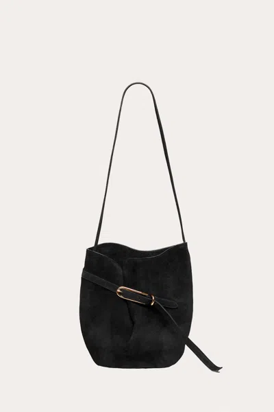 Liffner Belted Bucket Bag Black Suede