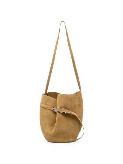 Liffner Belted Suede Bucket Bag In Brown