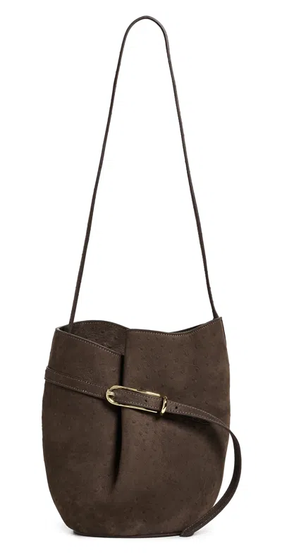 Liffner Belted Bucket Bag Dark Brown Ostrich Emboss