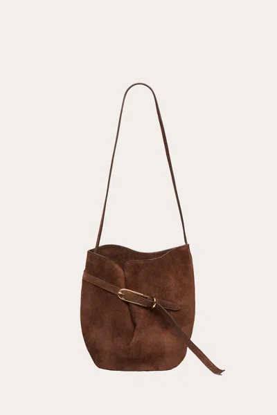 Liffner Belted Bucket Bag Dark Brown Suede
