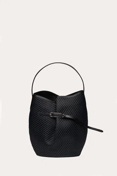 Liffner Belted Bucket Bag Large Black Raffia In Sand