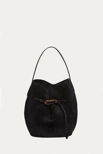 Liffner Belted Bucket Bag Large Black Suede