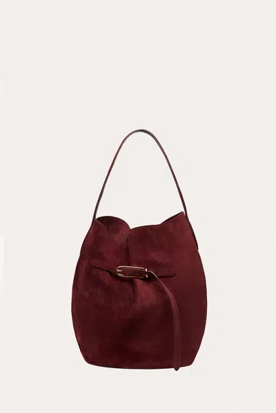Liffner Belted Bucket Bag Large Burgundy Suede In Red