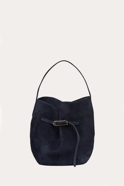 Liffner Belted Bucket Bag Large Navy Suede In Blue