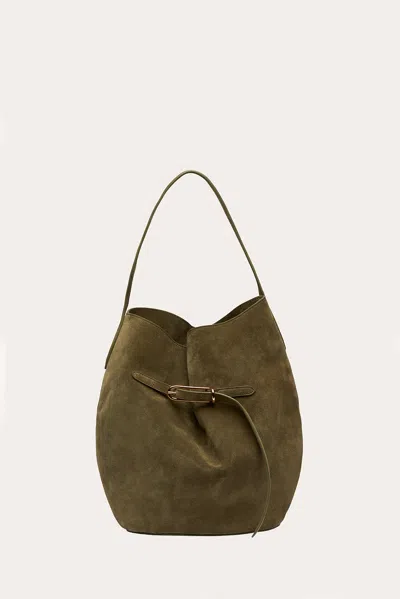 Liffner Belted Bucket Bag Large Sage Suede In Green