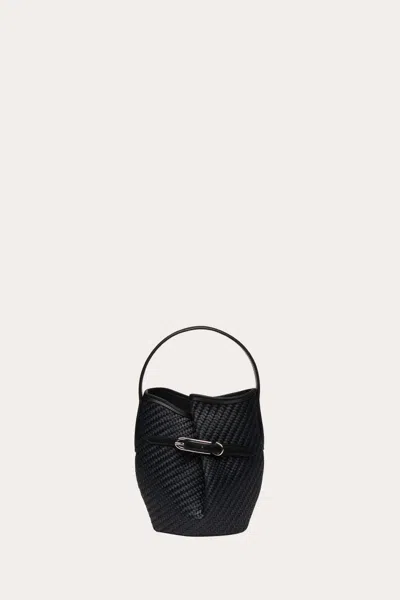Liffner Belted Bucket Bag Mini Black Raffia