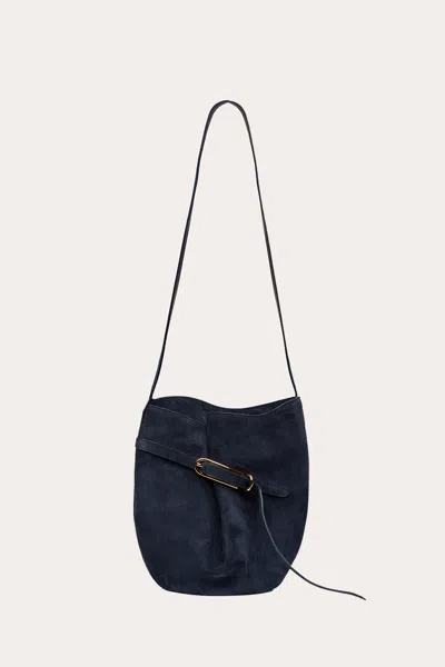 Liffner Belted Bucket Bag Navy Suede