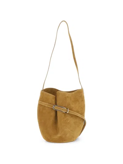 Liffner Belted Bucket Suede Bucket Bag In Brown