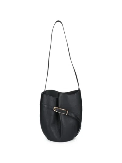 Liffner Belted Buckle-detail Pebbled Bucket Bag In Black