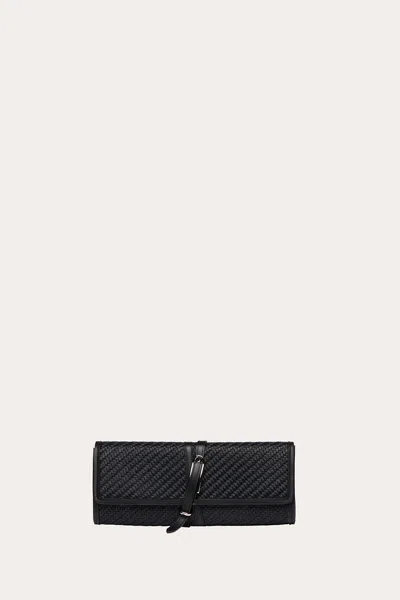 Liffner Belted Clutch Black Raffia