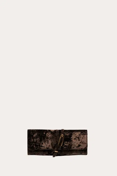 Liffner Belted Clutch Brown Velvet