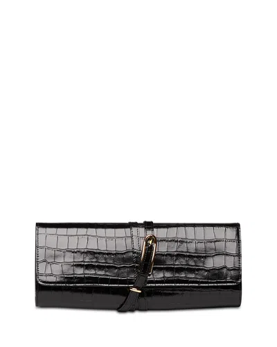 Liffner Belted Croc Embossed Leather Clutch In Black