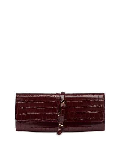 Liffner Belted Croc Embossed Leather Clutch In Burgundy