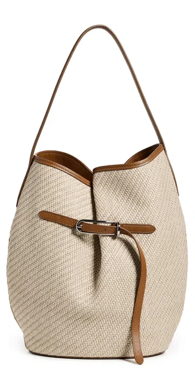 Liffner Belted Large Raffia Bucket Bag Beige Silver Hardware In Brown