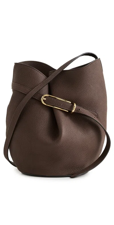 Liffner Belted Medium Bucket Bag Dark Brown Silver Hardware