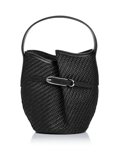 Liffner Belted Mini Raffia Bucket Bag In Purple