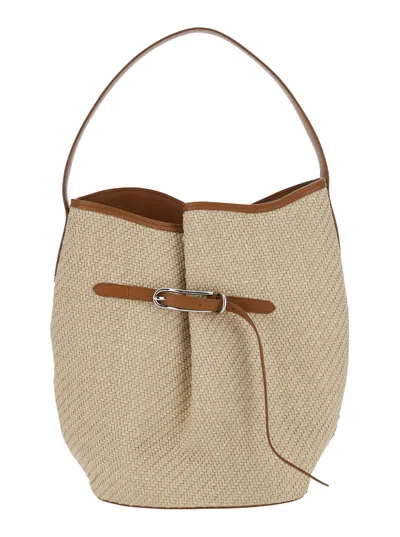 Liffner Belted Raffia Bucket Bag In Beige