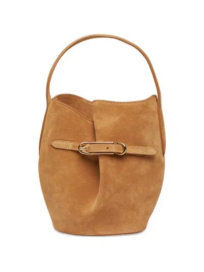 Liffner Belted Suede Bucket Bag In Brown