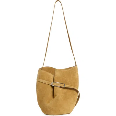 Liffner Belted Suede Bucket Bag In Gray