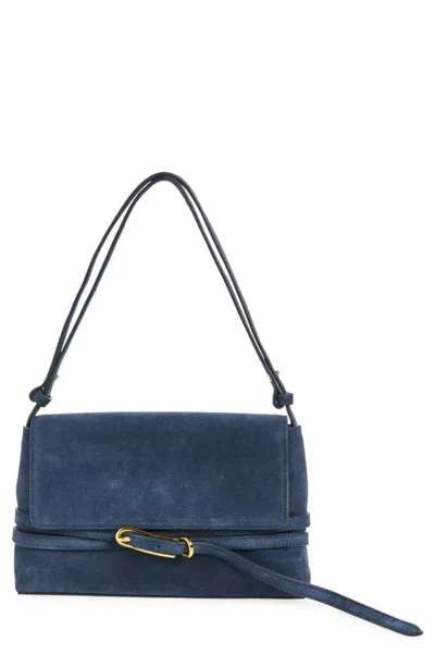 Liffner Belted Suede Shoulder Bag In Blue