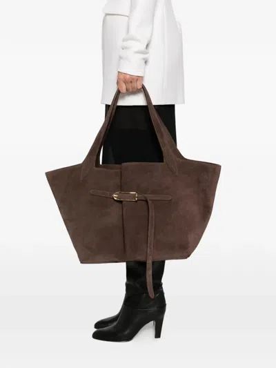 Liffner Belted Suede Tote Bag In Brown