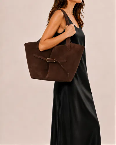 Liffner Belted Tote Dark Brown Suede