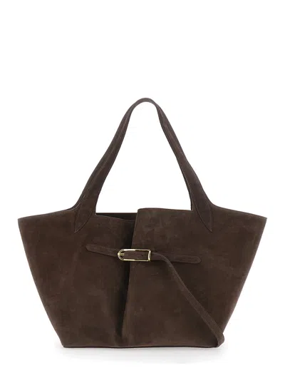 Liffner Belted Tote Handbag With Elegant Leather Details In Brown
