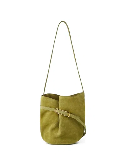 Liffner Buckle Calf Suede Bucket Bag In White