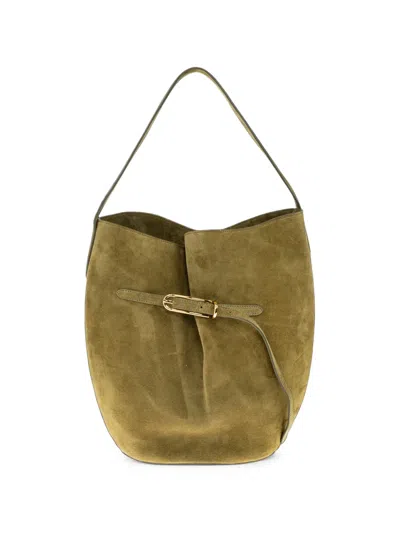 Liffner Buckle-detail Suede Bucket Bag In Green