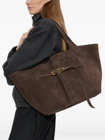 Liffner Buckle-detail Suede Tote Bag In Brown