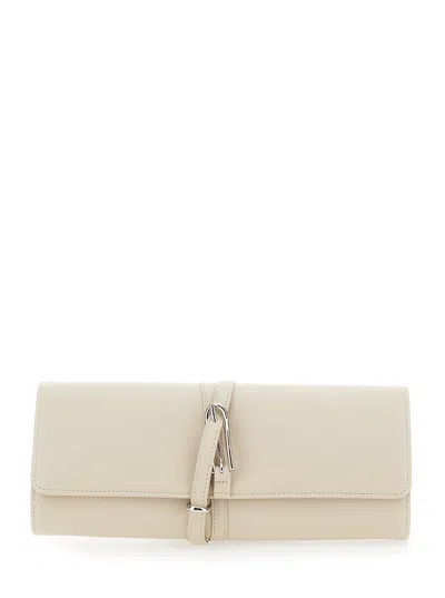 Liffner Calf Leather With Front Belt Clutch In White