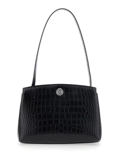 Liffner Croc Embossed Leather Mini Clutch Handbag With Top Zip And Detachable Handle In Black