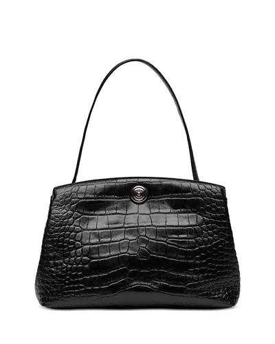Liffner Croc Embossed Leather Pushlock Pouch In Black