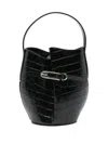 Liffner Croc-embossing Belted Bucket Bag In Black