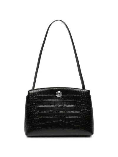 Liffner Croc-embossed Push-lock Shoulder Bag In Black