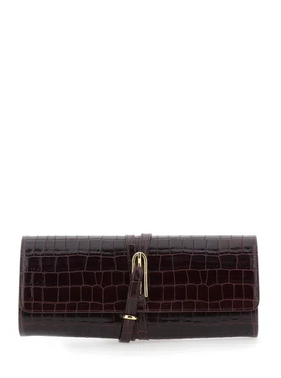 Liffner Crocodile-embossed Calf Leather Clutch In Burgundy
