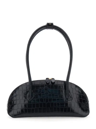 Liffner Ew Dome Crocodile-effect Leather Shoulder Handbag With Round Top Handles And Double Zip, 34x In Black