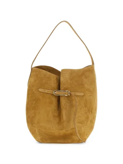 Liffner Large Belted Bucket Suede Bucket Bag In Purple
