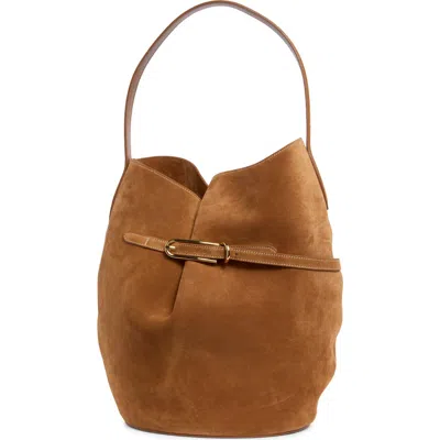 Liffner Large Belted Suede Bucket Bag In Red
