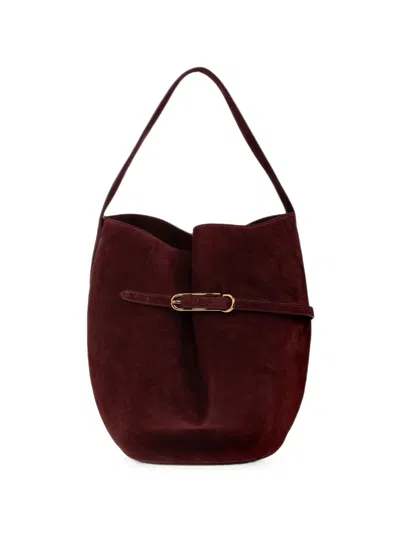 Liffner Large Buckle-detail Suede Tote Bag In Red